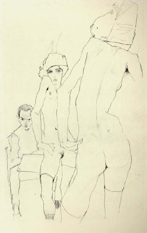 Egon Schiele Schiele Drawing a Nude Model before a Mirror Sweden oil painting art